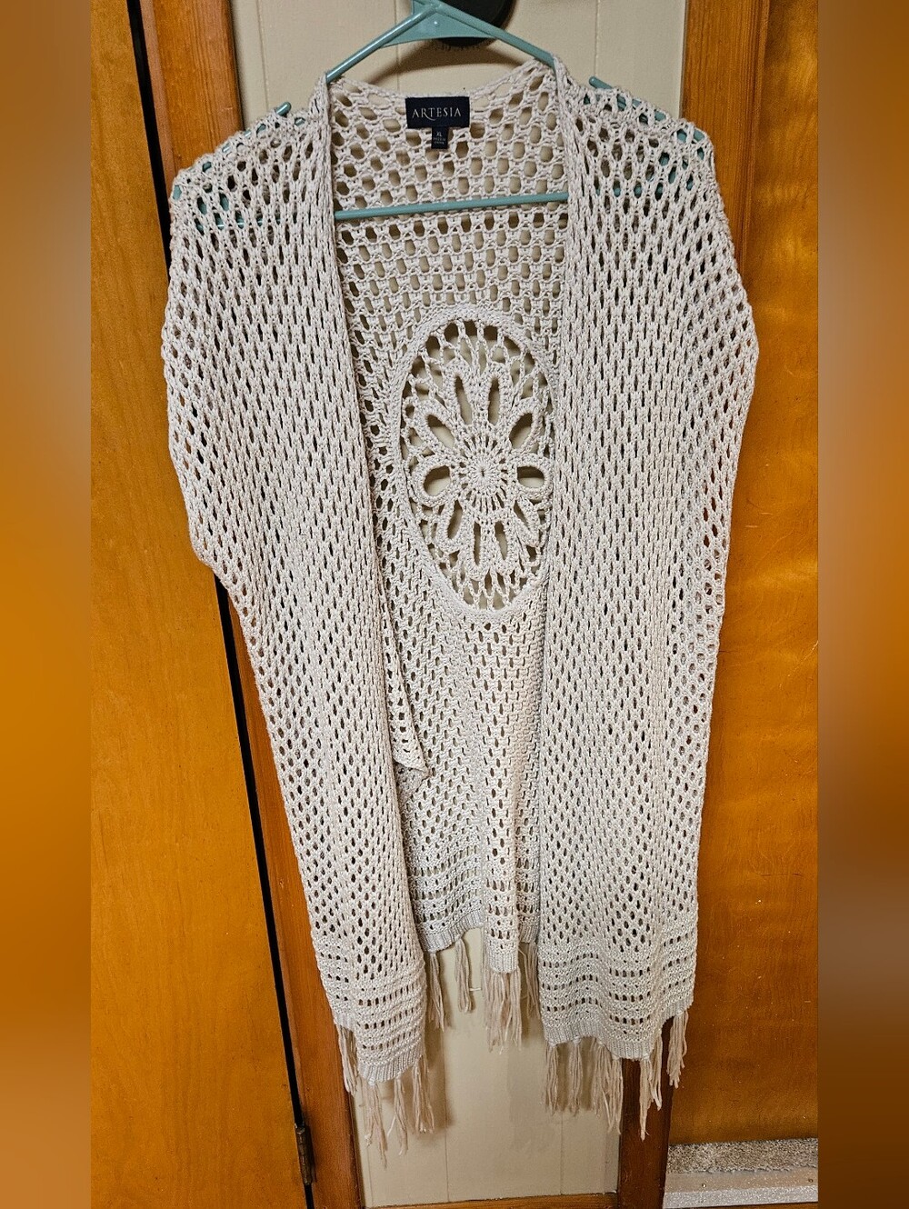 Artesia Open Crochet Fringe Cardigan in Cream